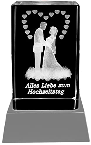 Kaltner Präsente Stimmungslicht LED Kerze/Kristall Glasblock/Motiv Hochzeit / 3D-Laser-Gravur - Alles Liebe zum Hochzeitstag/zur Hochzeit als Hochzeitsdeko von Kaltner Präsente