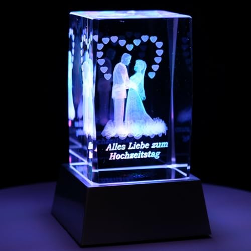 Kaltner Präsente Stimmungslicht – EIN ganz besonderes Geschenk: LED Kerze/Kristall Glasblock / 3D-Laser-Gravur/Hochzeitstag/Hochzeitstagsgeschenk/Ich Liebe Dich von Kaltner Präsente