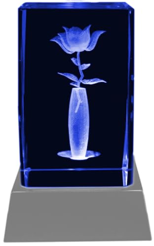 Kaltner Präsente Stimmungslicht - Das perfekte Geschenk: LED Kerze/Kristall Glasblock / 3D-Laser-Gravur Rose von Kaltner Präsente