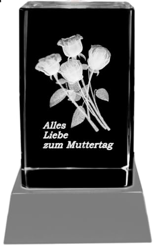 Kaltner Präsente Stimmungslicht – LED Kerze/Kristall Glasblock / 3D-Laser-Gravur Rosen Alles Liebe zum Muttertag von Kaltner Präsente