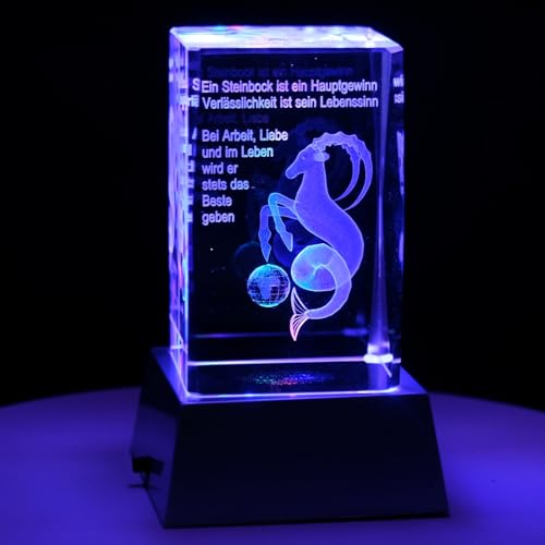 Kaltner Präsente Stimmungslicht LED Kerze/Kristall Glasblock / 3D-Laser-Gravur Horoskop Sternzeichen Steinbock Astrologie von Kaltner Präsente