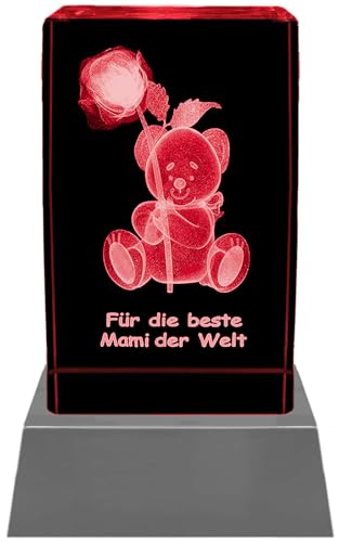 Kaltner Präsente Stimmungslicht LED Kerze/Kristall Glasblock / 3D-Laser-Gravur/Teddy Rose Beste Mami der Welt - zu Weihnachten, Geburtstag, Valentinstag, Muttertag von Kaltner Präsente