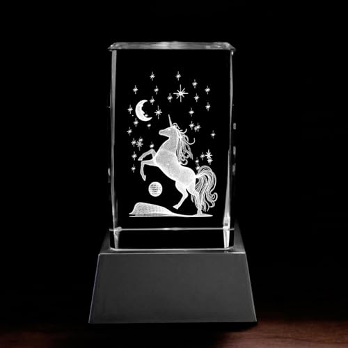 Kaltner Präsente Stimmungslicht - Ein ganz besonderes Geschenk: LED Kerze/Kristall Glasblock / 3D-Laser-Gravur Motiv Tiere Pferde Einhorn von Kaltner Präsente