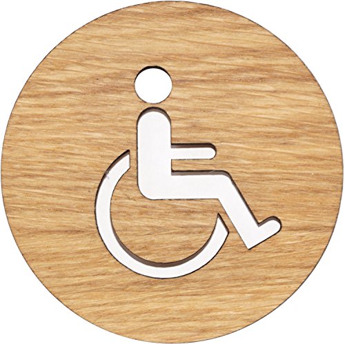 Kaltner Präsente Türschild Toilette Eiche geölt selbstklebend für Rollstuhlfahrer (Ø 9 cm) von Kaltner Präsente