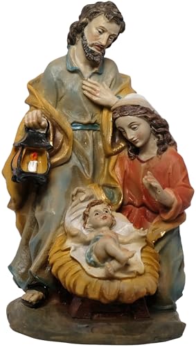 Kaltner Präsente Weihnachtskrippe Heilige Familie, Barock-Stil, Handbemalte Krippenfigur, 14 cm Höhe, Polyresin Kunststein, Mehrfarbige Krippe von Kaltner Präsente