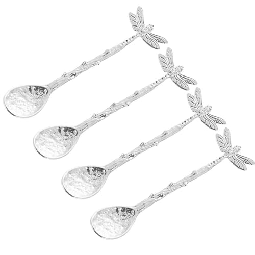 Set mit 4 stabilen Teelöffeln in Libellenform, dekorative Wassertropfen, Kaffee- und Teelöffel mit langem Libellengriff von Kalttoy