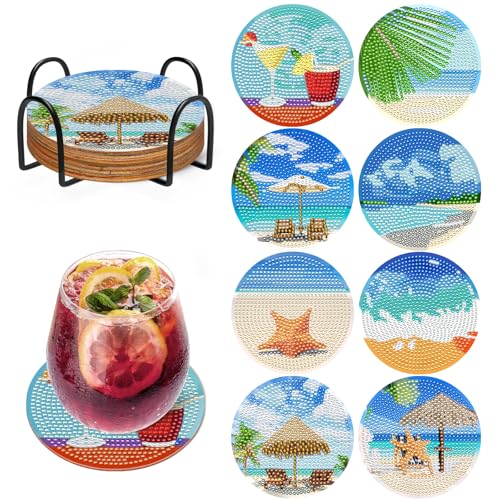 Diamant Malerei Untersetzer, Diamant Kunst Untersetzer für Erwachsene, einfach DIY, erfrischende Sommer Strand, wasserdicht, hitzebeständig, modische Dekoration oder Geschenk (Sommer Strand) von Kaluofan