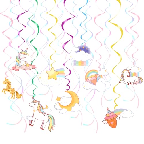 Einhorn Deko,Kaluofan 24 Stück Einhorn Girlande kindergeburtstag,Einhorn Geburtstagsdeko Hängende Wirbel, Einhorn Deko Kindergeburtstag,Einhorn Party Deko für Mädchen Einhorn Themen Geburtstag Deko von Kaluofan