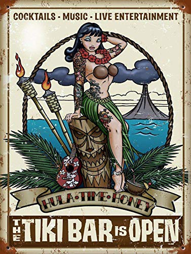 Kalynvi Tiki Bar Open Vintage Retro Dekor Metall-Blechschild 20,3 x 30,5 cm von Kalynvi