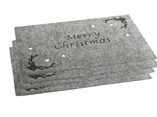 KAMACA 4er Set Tischsets/Platzsets Platzmatten Merry Christmas aus Filz abwaschbar & rutschfest Eyecatcher für Winter Advent Weihnachten Größe 30x45 cm (GRAU) von KAMACA