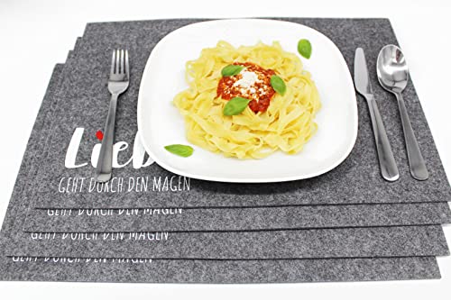 KAMACA 4er Set Tischsets Platzsets Platzmatten aus Filz Liebe abwaschbar Platzdeckchen grau Eyecatcher (4er Set Filz Liebe grau) von KAMACA