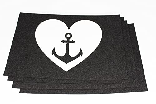 KAMACA 4er Set Tischsets Platzsets Platzmatten aus Filz MARITIM abwaschbar Platzdeckchen grau Eyecatcher (4er Set Filz Anker anthrazit) von KAMACA