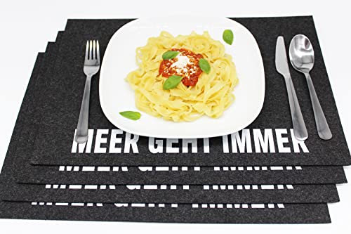 KAMACA 4er Set Tischsets Platzsets Platzmatten aus Filz MARITIM abwaschbar Platzdeckchen grau Eyecatcher (4er Set Filz Meer geht Immer anthrazit) von KAMACA