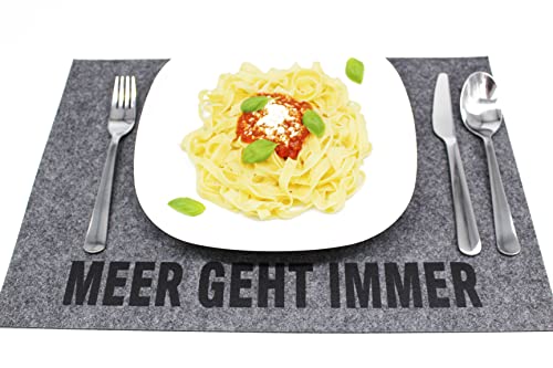 KAMACA 4er Set Tischsets Platzsets Platzmatten aus Filz MARITIM abwaschbar Platzdeckchen grau Eyecatcher (4er Set Filz Meer geht Immer grau) von KAMACA