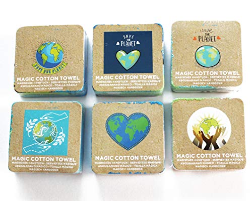 KAMACA 6er Set Magische Handtücher Baumwolle Zaubertuch für Kinder Zauberhandtuch Mitgebsel Geschenkidee Kindergeburtstag Geschenk Reisen (6er Set Save The Planet) von KAMACA