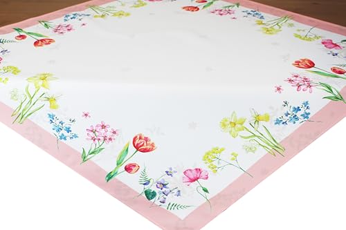 KAMACA Mitteldecke Blumenwiese hochwertiges Druck-Motiv Eyecatcher in Frühling Sommer auch als Osterdeko Ostern Tischläufer Osterhase Garten (Tischdecke 80x80 cm Blumenwiese) von KAMACA