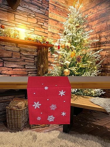 KAMACA Tischläufer 40x150 cm mit filigraner Stickerei Küche Esstisch Tisch Dekoration Eyecatcher in Herbst Winter Weihnachten (Schneeflocken rot 40x150) von KAMACA