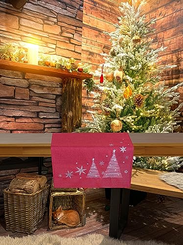 KAMACA Tischläufer 40x150 cm mit filigraner Stickerei Küche Esstisch Tisch Dekoration Eyecatcher Herbst Winter Weihnachten (Tannenbäume rot 40x150) von KAMACA