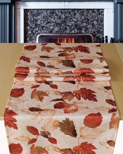 KAMACA Tischläufer 40x140 cm mit hochwertigem Druck-Motiv Küche Esstisch Eyecatcher Herbst Winter Weihnachten (Herbstliches Laub) von KAMACA