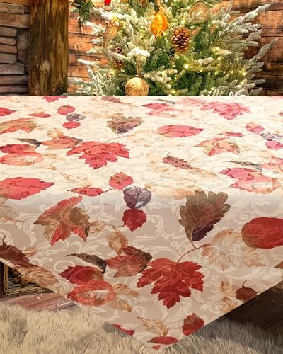 KAMACA Tischdecke Mitteldecke 85x85 cm mit hochwertigem Druck-Motiv Küche Esstisch Eyecatcher Herbst Winter Weihnachten (Herbstliches Laub 85x85) von KAMACA