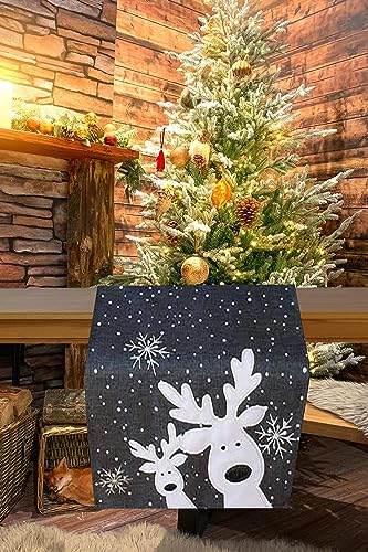 KAMACA Tischläufer 40x140 cm mit filigraner Stickerei Küche Esstisch Tisch Dekoration Eyecatcher in Herbst Winter Weihnachten (Lustige Elche dunkelgrau) von KAMACA
