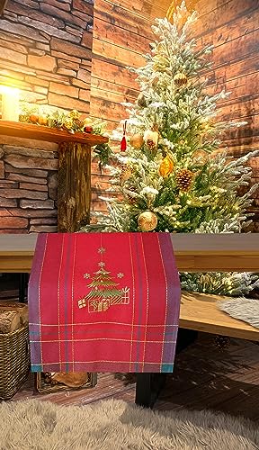 KAMACA Tischläufer 40x140 cm mit filigraner Stickerei Küche Esstisch Tisch Dekoration Eyecatcher in Herbst Winter Weihnachten (Weihnachtsbaum 40x140) von KAMACA