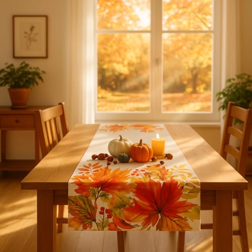 KAMACA Herbstlicher XL Tischläufer 40x180 cm dekorativer Läufer mit Blätter ideal für Esstisch, Couchtisch & Sideboard pflegeleicht, strapazierfähig, dekorative Herbst-Tischdeko (Herbst) von KAMACA