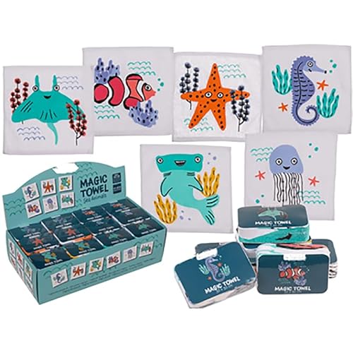 KAMACA 6er Set Magische Handtücher Baumwolle Zaubertuch für Kinder Zauberhandtuch Mitgebsel Geschenkidee Kindergeburtstag Geschenk Reisen (6er Set Meerestiere) von KAMACA