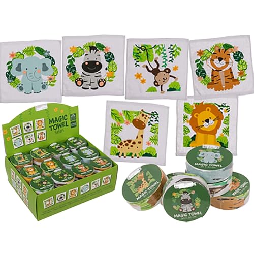 KAMACA 6er Set Magische Handtücher Baumwolle Zaubertuch für Kinder Zauberhandtuch Mitgebsel Geschenkidee Kindergeburtstag Geschenk Reisen (6er Set Safari) von KAMACA