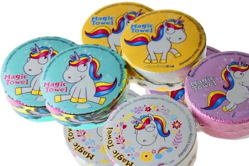 KAMACA 8er Set Magische Handtücher Baumwolle Zaubertuch für Kinder Zauberhandtuch Mitgebsel Geschenkidee Kindergeburtstag Geschenk Reisen (8er Set Comic Einhorn) von KAMACA