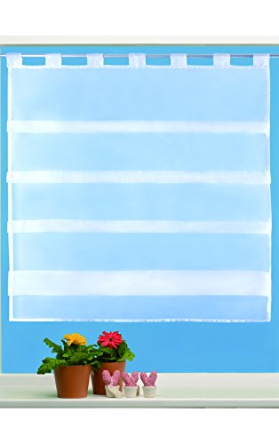 KAMACA Cafehausgardine mit Raffoptik Sunny Day weißes Voile lichtdurchlässige Scheibengardine mit 4 Falten halbtransparent Bistrogardine Küche (Faltengardine 100 x 110 cm) von KAMACA
