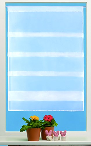 KAMACA Cafehausgardine mit Raffoptik Sunny Day weißes Voile lichtdurchlässige Scheibengardine mit 4 Falten halbtransparent Bistrogardine Küche (Faltengardine 80 x 110 cm) von KAMACA