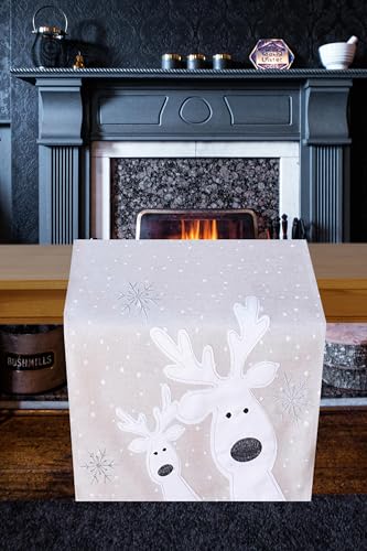 KAMACA Tischläufer 40x160 cm mit hochwertigem Druck-Motiv Küche Esstisch Eyecatcher Herbst Winter Weihnachten (Lustige Rentiere grau 40x160) von KAMACA
