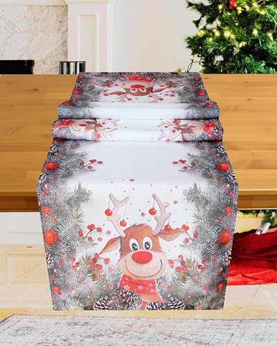 KAMACA Tischläufer 40x160 cm mit hochwertigem Druck-Motiv Küche Esstisch Eyecatcher Herbst Winter Weihnachten (Rentier mit roter Nase 40x160) von KAMACA