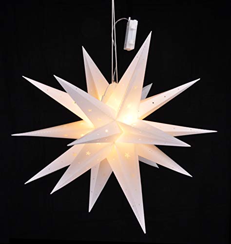 KAMACA Leuchtender XL 3D LED Stern Outdoor LED Außenstern 58 cm Durchmesser Bright Shining Star mit 12 warm White LED mit Timer Advent Winter Weihnachten (3D Ø 58 cm Weiss) von KAMACA