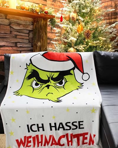 KAMACA Originelle Kuscheldecke Ich Hasse Weihnachten Flauschige Decke Fleecedecke weich atmungsaktiv Sofadecke Wohndecke Couchdecke Geschenk Weihnachten (Festtags – Muffel weiß 130x160 cm) von KAMACA