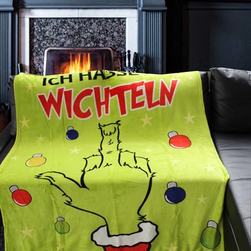 KAMACA Originelle Kuscheldecke Ich Hasse Wichteln Flauschige Decke Fleecedecke weich atmungsaktiv Sofadecke Wohndecke Couchdecke Geschenk Weihnachten (Festtags – Muffel grün 130x160 cm) von KAMACA