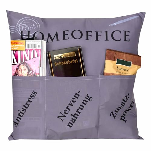 KAMACA Originelles Dekokissen Kissen Home - Office mit 3 Taschen zum selber Befüllen Größe 43x43 cm tolles Geschenk für EIN gelungenen Sofaabend Filmabend (Homeoffice) von KAMACA