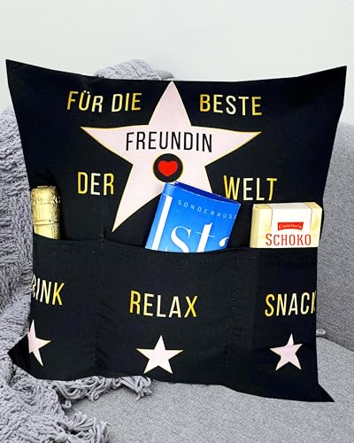 KAMACA Originelles Dekokissen Kissen mit 3 Taschen zum selber Befüllen Größe 43x43 cm tolles Geschenk (Beste Freundin) von KAMACA