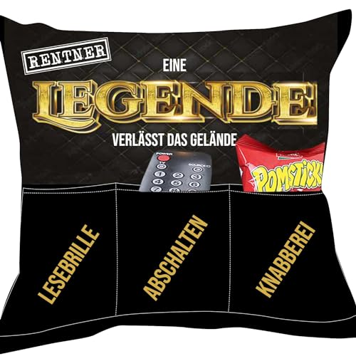 KAMACA Originelles Dekokissen Kissen mit 3 Taschen zum selber Befüllen Größe 43x43 cm tolles Geschenk (Rentner - Kissen) von KAMACA