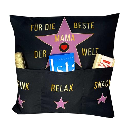 KAMACA Originelles Dekokissen Kissen mit 3 Taschen zum selber Befüllen Größe 43x43 cm tolles Geschenk Geburtstag Muttertag (Beste Mama) von KAMACA