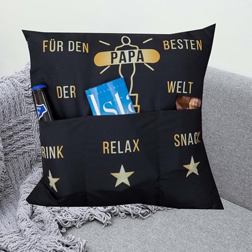 KAMACA Originelles Dekokissen Kissen mit 3 Taschen zum selber Befüllen Größe 43x43 cm tolles Geschenk Geburtstag Vatertag (Bester Papa) von KAMACA