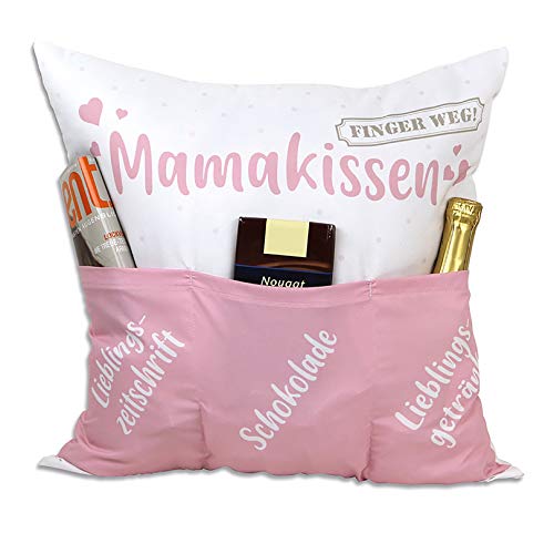 KAMACA Originelles Dekokissen Kissen mit 3 Taschen zum selber Befüllen Größe 43x43 cm tolles Geschenk für EIN gelungenen Sofaabend Filmabend (Mamakissen) von KAMACA