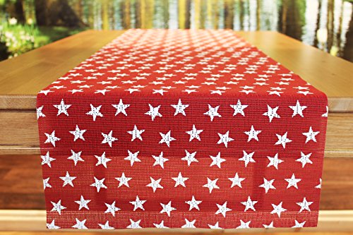 KAMACA Outdoor Serie Stars ABWASCHBAR WETTERFEST UV-BESTÄNDIG rutschfest geprüft nach Öko - Tex Standard 100 Made in Germany (rot - weiß, Tischläufer 40 x 150 cm) von KAMACA