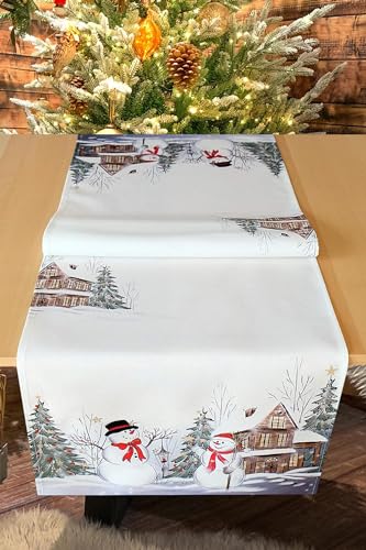 KAMACA Tischläufer 40x140 cm mit hochwertigem Druck-Motiv Küche Esstisch Eyecatcher Herbst Winter Weihnachten (Schneemänner) von KAMACA