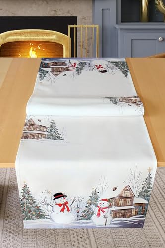 KAMACA Tischläufer 40x85 cm mit hochwertigem Druck-Motiv Küche Esstisch Eyecatcher Herbst Winter Weihnachten (Schneemänner 40x85) von KAMACA