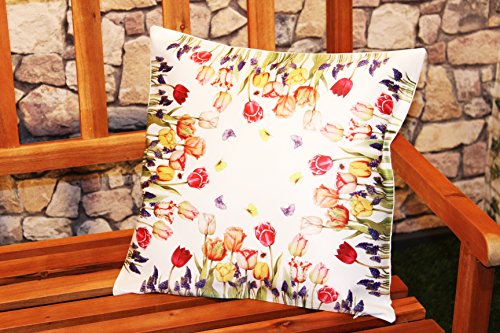 KAMACA Kissenbezug TULPEN UND Schmetterlinge hochwertiges Druck-Motiv mit Blumen EIN Eyecatcher in Frühling Sommer (Kissenhülle 40x40) von KAMACA