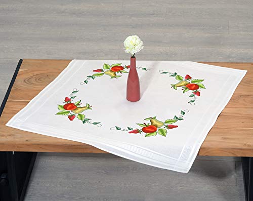 KAMACA Stickpackung Plattstich Stielstich vorgezeichnet Baumwolle komplettes Stickset mit Stickvorlage Stickerei-Kit zum Selbersticken Erwachsene (Obst – Garten MD 80x80 cm) von KAMACA