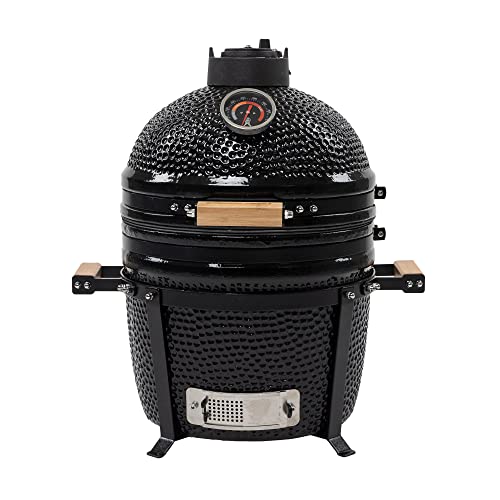 Kamado SUMO Grill 38cm Holzkohlegrill im Freien - Keramikgrill mit Thermometer und Holzgriffe, Ceramic Grill perfekt für BBQ Burger Pizza, Schwarz von Kamado SUMO