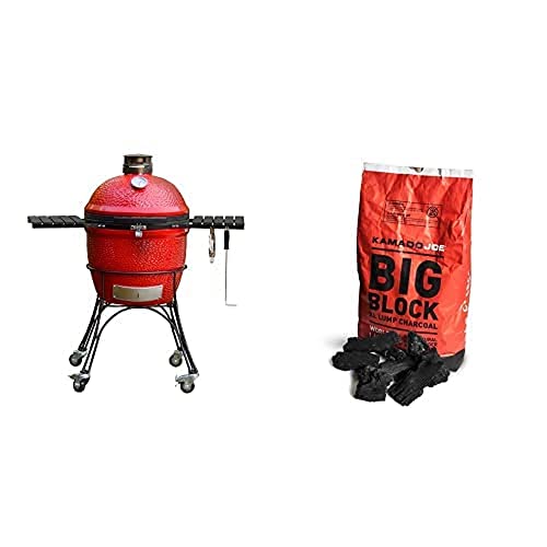 Kamado Joe® KJ23RHC Classic II.™ 18-inch Portable Charcoal Grill in Red + Kamado Joe 9.1kg XL Natürliche wiederverwendbare Stückholzkohle für BBQ, Räuchern, Grillen von KamadoJoe